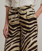 Lauren Ralph Petite Zebra-Print Linen Wide-Leg Pants