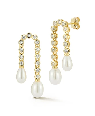 Rachel Zoe 14K Gold Plated Sterling Silver Hanging Tennis Pearl Drop Earrings