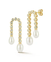 Rachel Zoe 14K Gold Plated Sterling Silver Hanging Tennis Pearl Drop Earrings