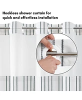 Americanflat 72x75 Hookless Shower Curtain - Abstract Grey Lines Shower Curtain with Sheer Panel, Snap-In Liner, and Grommets - 100% Polyester