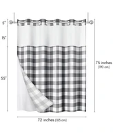 Americanflat 72x75 Hookless Shower Curtain - Gray Plaid Shower Curtain with Sheer Panel, Snap-In Liner, and Grommets - 100% Polyester