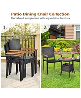 Gymax 2PCS Stackable Patio Wicker Dining Chair Rattan Armchair Outdoor Yard