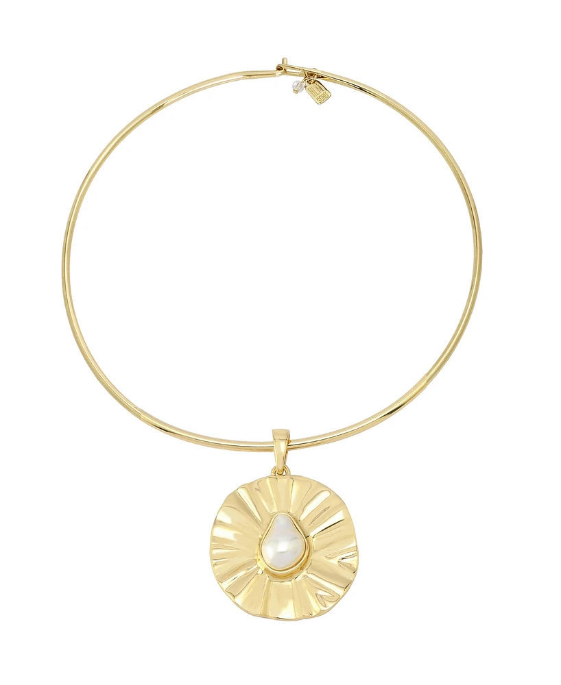 Robert Lee Morris Soho Faux Cultivated Pearl Textured Coin Pendant Wire Necklace