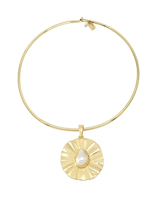 Robert Lee Morris Soho Faux Cultivated Pearl Textured Coin Pendant Wire Necklace