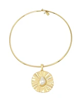 Robert Lee Morris Soho Faux Cultivated Pearl Textured Coin Pendant Wire Necklace