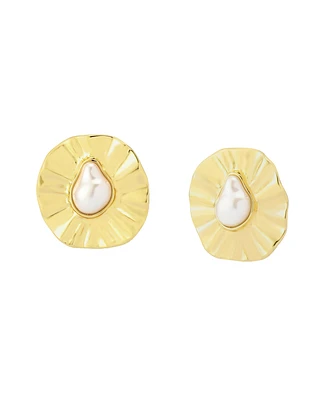 Robert Lee Morris Soho Faux Cultivated Pearl Textured Coin Button Clip-On Earrings