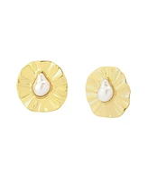 Robert Lee Morris Soho Faux Cultivated Pearl Textured Coin Button Clip-On Earrings