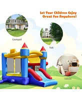 Castle Slide Inflatable Bounce House with Ball Pit and Basketball Hoop