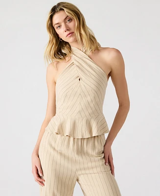 Steve Madden Women's Kosta Striped Halter Peplum Top
