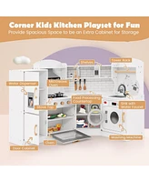 Corner Kids Play Kitchen with Washing Machine and Ice Maker Gift for Boys Girls