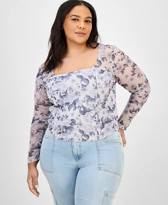 Full Circle Trends Trendy Plus Square-Neck Floral-Print Top