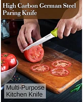 Cook N Home 4-Piece Paring Knife Set,High Carbon German Stainless Steel Kitchen Knives,Ergonomic Handle, Green