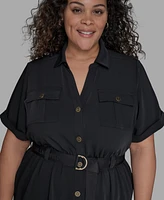 Karl Lagerfeld Paris Belted Short-Sleeve Midi Shirtdress