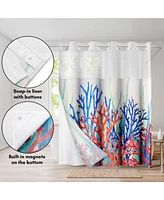 Americanflat 72x75 Hookless Shower Curtain - Coastal Orange Blue Shower Curtain with Sheer Panel, Snap-In Liner, and Grommets - 100% Polyester