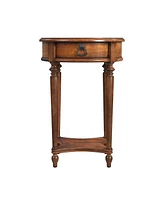 Solid and Manufactured Wood Round End Table with Drawer and Shelf for Stylish Storage