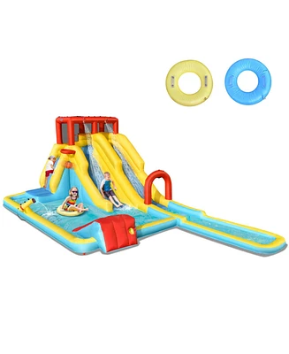7-in-1 Inflatable Dual Slide Water Park Bounce House Without Blower
