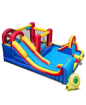 7 in 1 Outdoor Inflatable Bounce House with Water Slides and Splash Pools with 950W Blower