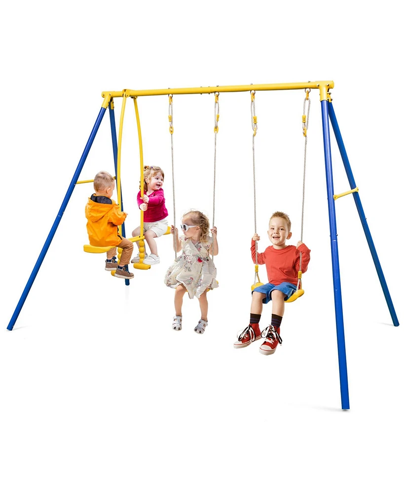 Metal Swing Set for Backyard with 2 Swing Seats and 2 Glider Seats