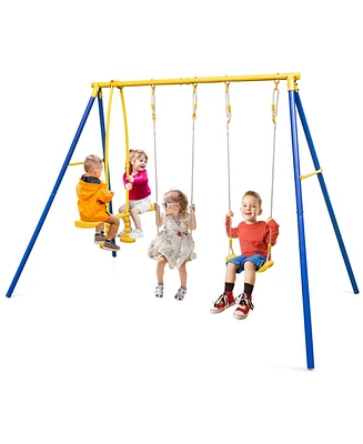 Metal Swing Set for Backyard with 2 Swing Seats and 2 Glider Seats