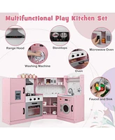 Corner Kids Play Kitchen with Washing Machine and Ice Maker Gift for Boys Girls