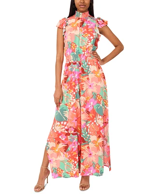 Msk Women's Smocked Waist Printed Wide-Leg Jumpsuit