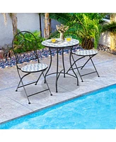 Gymax Set of 2 Folding Patio Bistro Chairs Mosaic Chairs Outdoor Dining Chairs