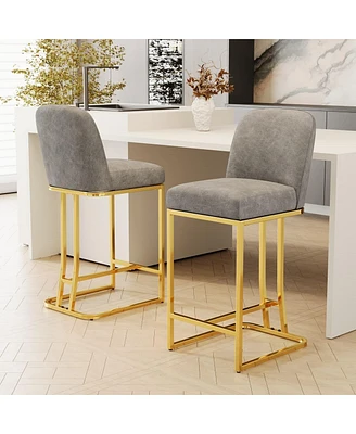 Set of 2 Upholstered Modern Bar Chairs with Metal Frame Counter Height Dining Stools for Kitchen Island Restaurant or Home Bar Seating-The Pop Home