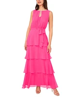 Msk Women's Keyhole-Neck Sleeveless Tiered Chiffon Gown