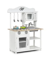 Wooden Pretend Play Kitchen Set for Kids with Accessories and Sink