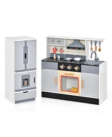 Wooden Chef Play Kitchen and Refrigerator with Realistic Range Hood and Roaster