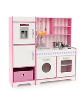 Kids Kitchen Playset Wooden Toy with Adjustable Led Lights and Washing Machine