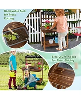 Wooden Potting Bench Table Outdoor Mud Kitchen with Solid Fir Wood Frame
