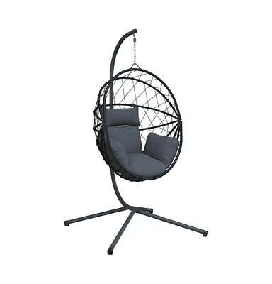 Hanging Egg Chair with Stand Anthracite Rattan and Steel