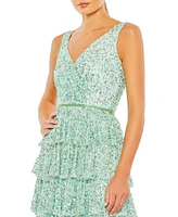 Mac Duggal Women's Ruffle Tiered Sleeve Gown