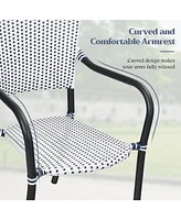 Gymax Set of 4 Patio Rattan Dining Chairs Stackable Armrest No Assembly