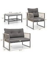 4 Pieces Outdoor Pe Rattan Conversation Sofa Set with Cushions