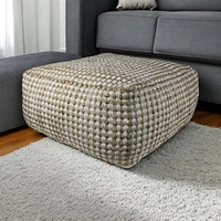 Textured Hemp Dotted Rectangle Pouf for Footrest and Home Decor Accent
