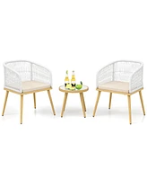 3 Pieces Outdoor Bistro Pe Wicker Conversation Furniture Set-White
