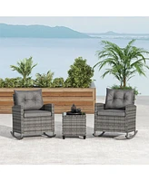 3-Piece Patio Rattan Roker Chairs with Tempered Glass Table and Soft Cushions