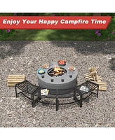 Metal Curved Bench Set of 4, Black Metal Outdoor Stool Chair, Outdoor Fire Pit Seating,Camping chair, Steel Backless