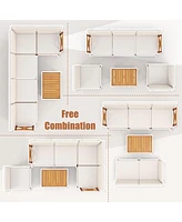 6 Pieces Acacia Wood Patio Furniture Set with Cushions and 2-Tier Coffee Table-White