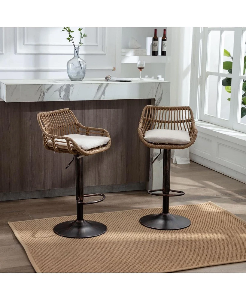 Set of 2 Modern Adjustable Swivel Bar Stools with Woven Back and Cushioned Seat Counter Height Chairs Footrest for Kitchen Dining Bar-The Pop Hom