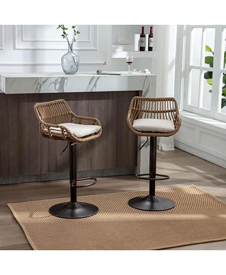 Set of 2 Modern Adjustable Swivel Bar Stools with Woven Back and Cushioned Seat Counter Height Chairs Footrest for Kitchen Dining Bar-The Pop Hom