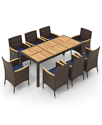 9 Piece Outdoor Dining Set with Acacia Wood Table Top