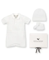 Hope & Henry Baby 4 Piece Cable Shortie Romper, Beanie, Bootie Boxed Gift Set