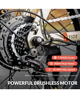 Off White Electric Bike, 20" Fat Tire Step-Thru Electric Bicycle, 900W Peak Motor 45 Miles 20MPH Top Speed, Dual Suspension & 7-Speed Folding Ebi
