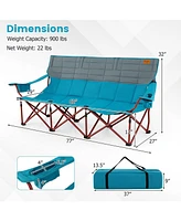3 Person Folding Camping Chair with 2 Cup Holders Cotton Padding & Storage Bag