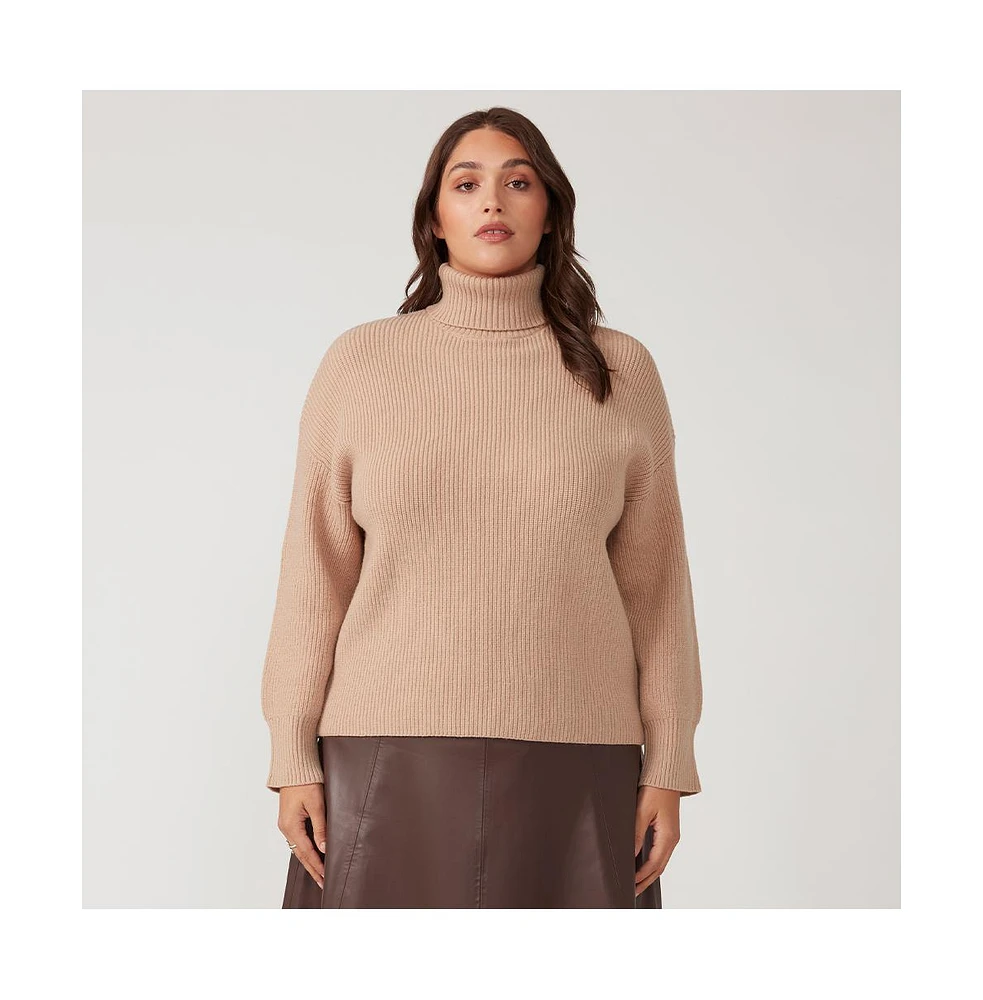 Estelle Plus Cadence Beige Turtle Neck Sweater Knit