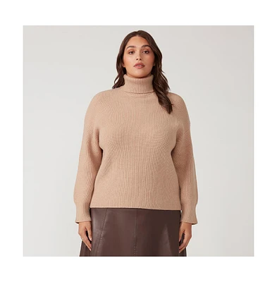Estelle Plus Cadence Beige Turtle Neck Sweater Knit