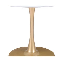 Compact 35" Dining Table – Elegant White and Gold Design with Steel Pedestal Support